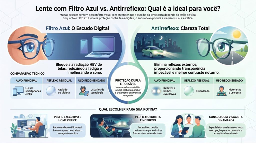 LENTE COM FILTRO AZUL VS. LENTE ANTIRREFLEXO
